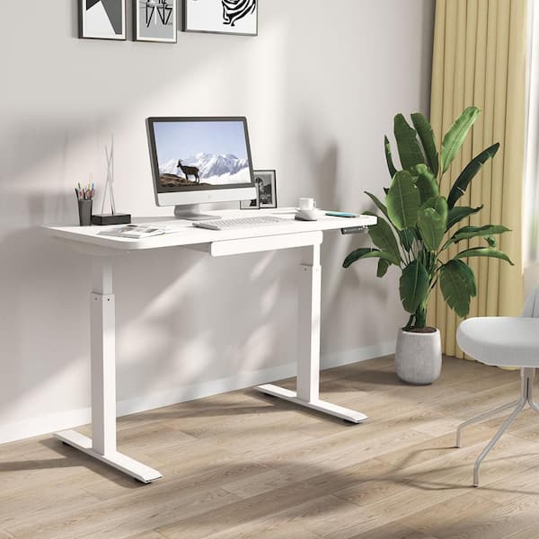 48 in. Rectangular White 1 Drawer Standing Desk with Adjustable Height Feature