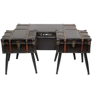 40 in. Black Medium Rectangle Faux Leather Studded Coffee Table with Latches and Handles (3- Pieces)