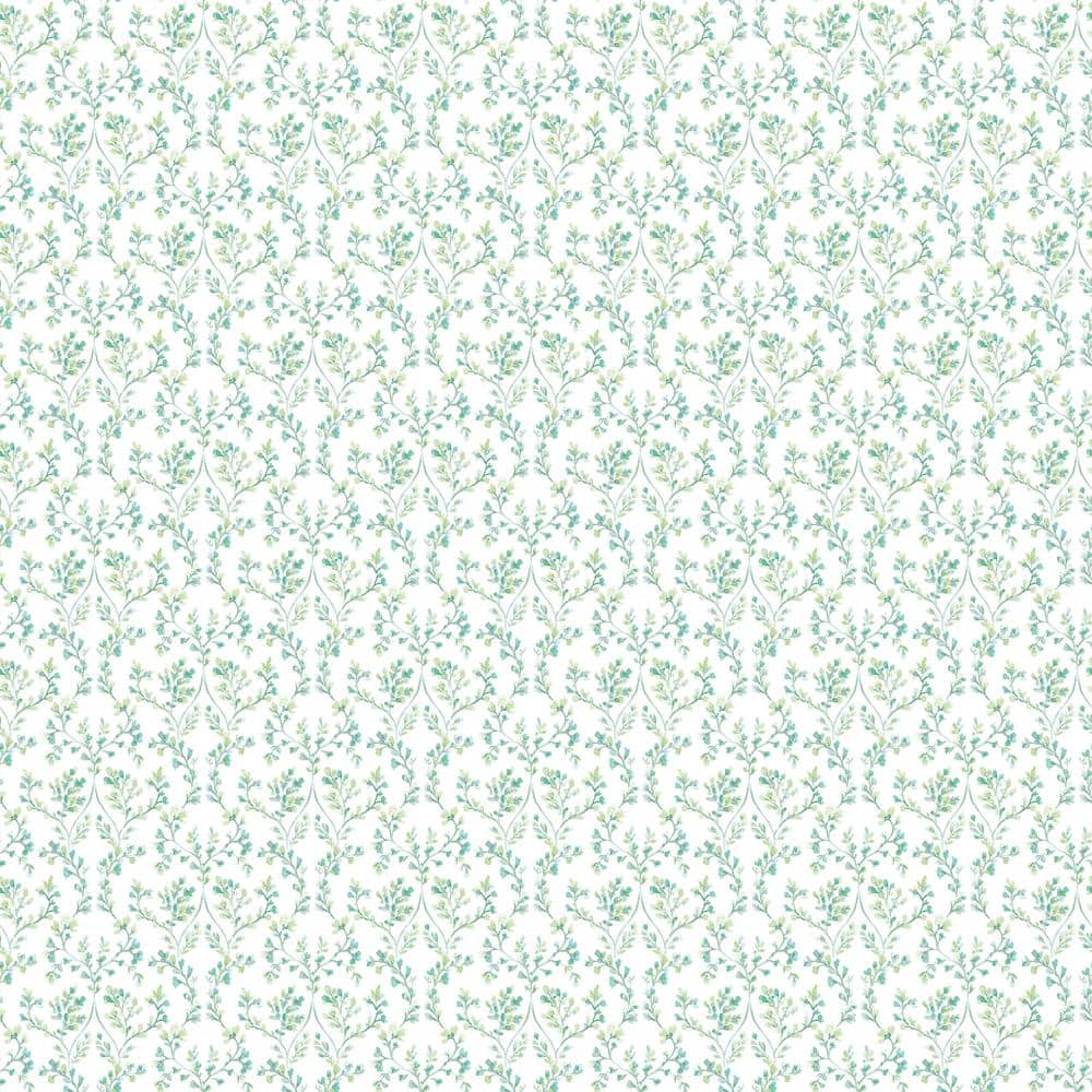 Ogee Floral Trail Emerald Green/Turquoise Matte Finish Non-Woven Non-Pasted