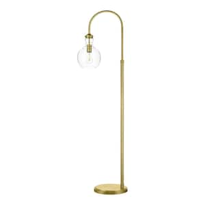 Bakerston 60 in. Brushed Brass Arc Floor Lamp with Clear Glass Shade