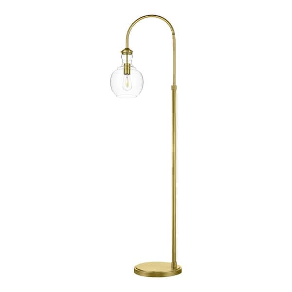 Home Decorators Collection Bakerston 60 in. Brushed Brass Arc Floor Lamp with Clear Glass Shade