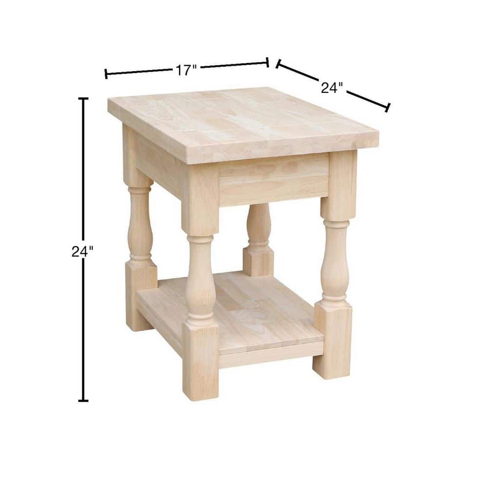 Tuscan Solid Wood Rectangular End Table - Unfinished