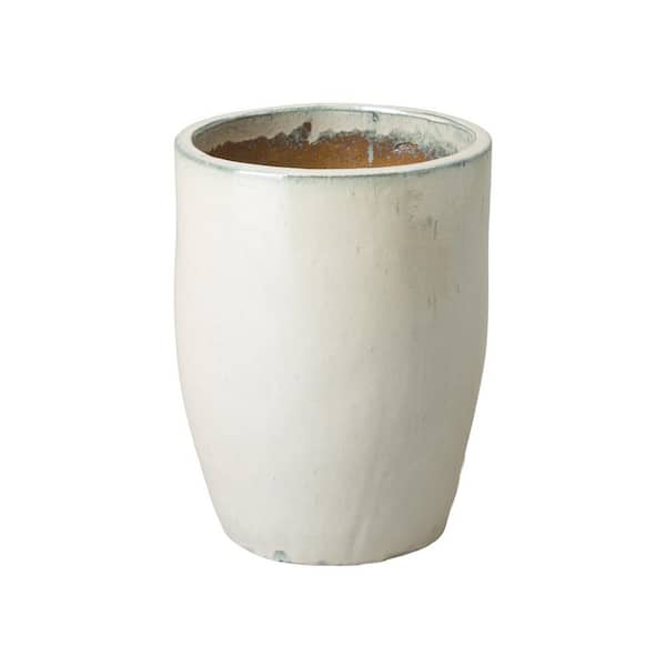 15 in. White Ceramic Round Planter (15 in. L x 15 in. W x 20 in. H) with Drainage Hole