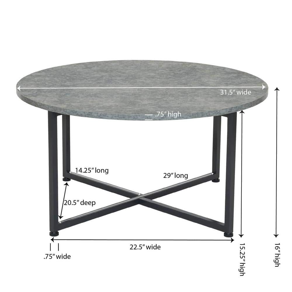 Slate Gray Modern Round Coffee Table with Steel Frame