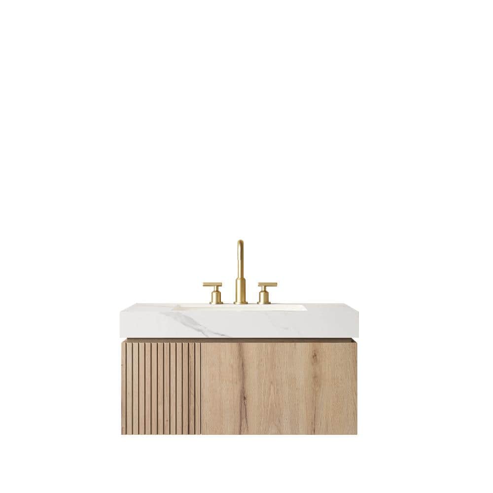 36 in. W x 19 in. D x 18 in. H Floating Bath Vanity in White Oak with  Carrara White Sintered Stone Top price history on PriceWatchPro
