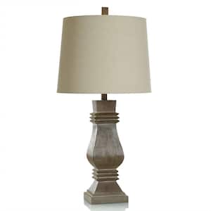 30.25 in. Brown Brushed, Beige Task And Reading Table Lamp for Living Room with Beige Cotton Shade