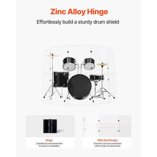Portable 5-Panel Acrylic Drum Shield - 2ft X 5ft Sound Barrier With Stainless Steel Hinges For Practice & Gigs