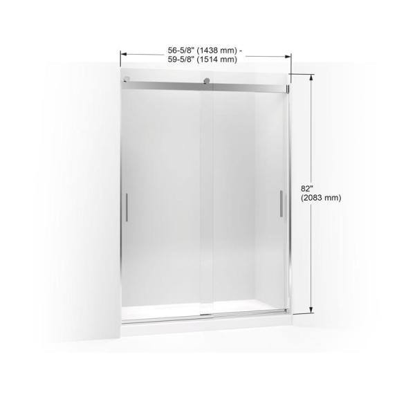 KOHLER Levity 57-60 in. W x 82 in. H Frameless Sliding Shower Door in Anodized Dark Bronze with 5/15 in. Crystal Clear Glass