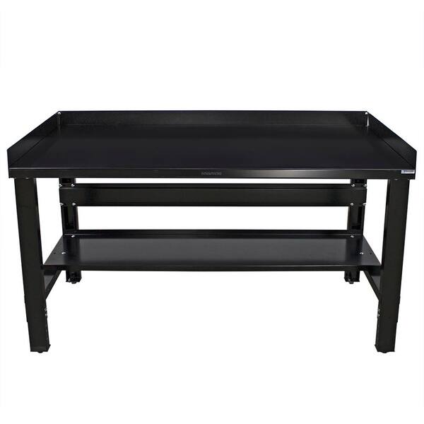 Unbranded 60 in. x 34 in. Heavy Duty Adjustable Height Workbench with Black Painted Top with Edge Guards and Bottom Shelf