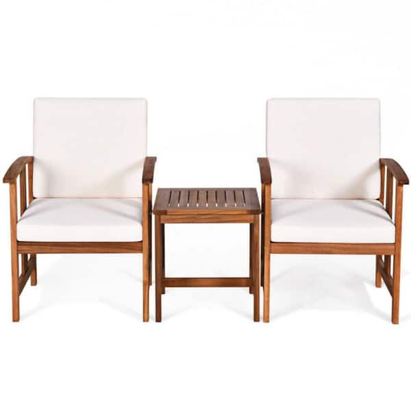 Afoxsos 3-Piece Acacia Wood Outdoor Sectional Set Conversation Set with Baige Cushions and Coffee Table
