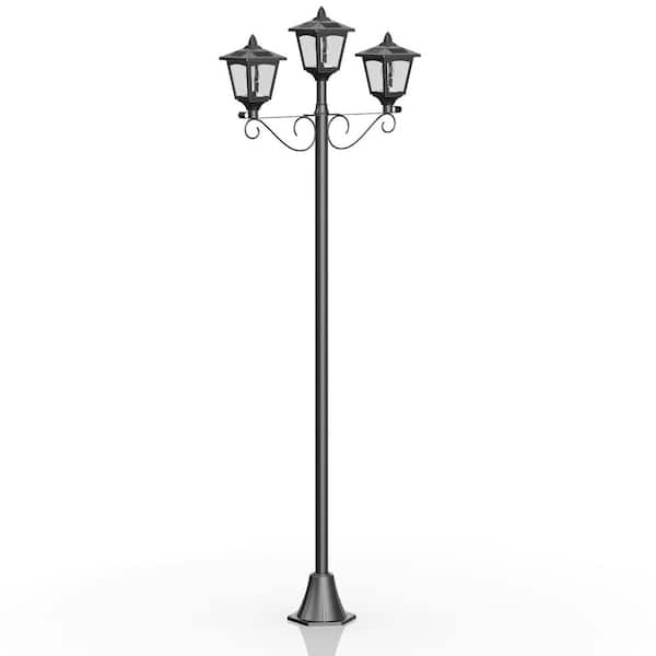 Angel Sar 72 in. Solar Triple-Head Street Vintage Outdoor Post Light for Garden, Lawn