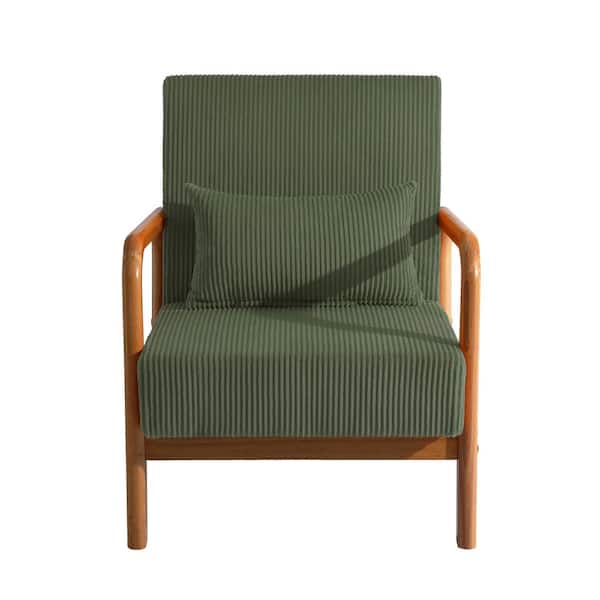 Uixe Gray Green Corduroy Fabric Upholstered Accent Arm Chair with Dark Rubber Wood Frame (Set of 1)