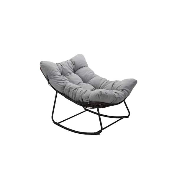 Unbranded Dark Gray Frame Metal Outdoor Rocking Chair, with Light Gray Cushion, for Backyard, Patio, Garden