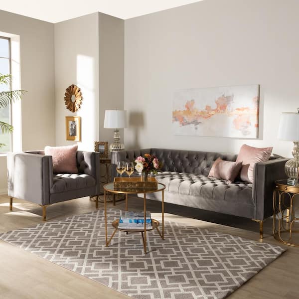 Baxton Studio Zanetta 2 Piece Gray and Gold Living Room Set 153