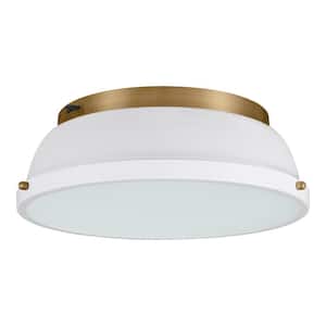 Taspen 14 in. White and Antique Brass CCT Color Temperature Selectable LED Flush Mount Ceiling Light Fixture