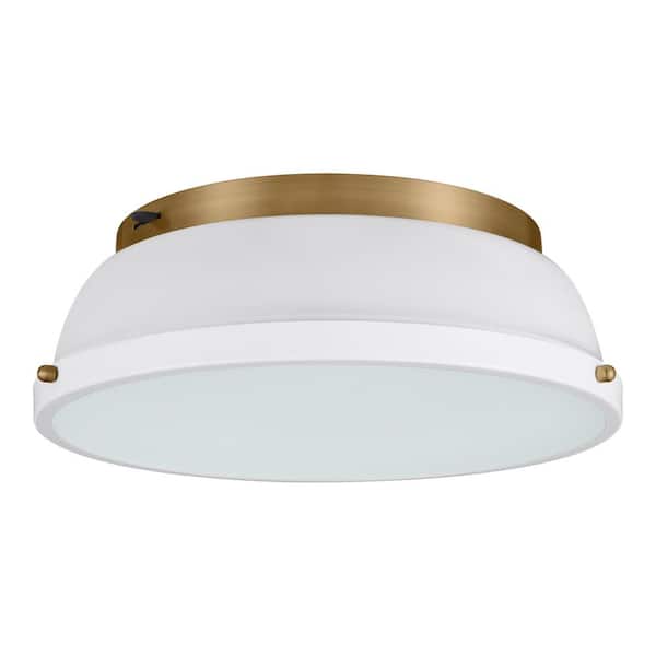 Hampton Bay Taspen 14 in. White and Antique Brass CCT Color Temperature Selectable LED Flush Mount Ceiling Light Fixture
