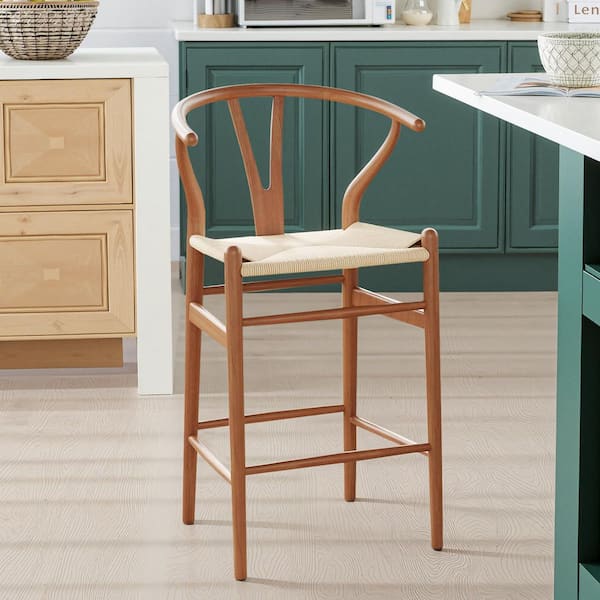 Lirago Walnut Counter Height Fully Assembled Wishbone Bar Stool