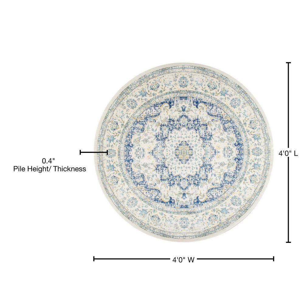 Verona Blue Round Synthetic Vintage Persian Area Rug