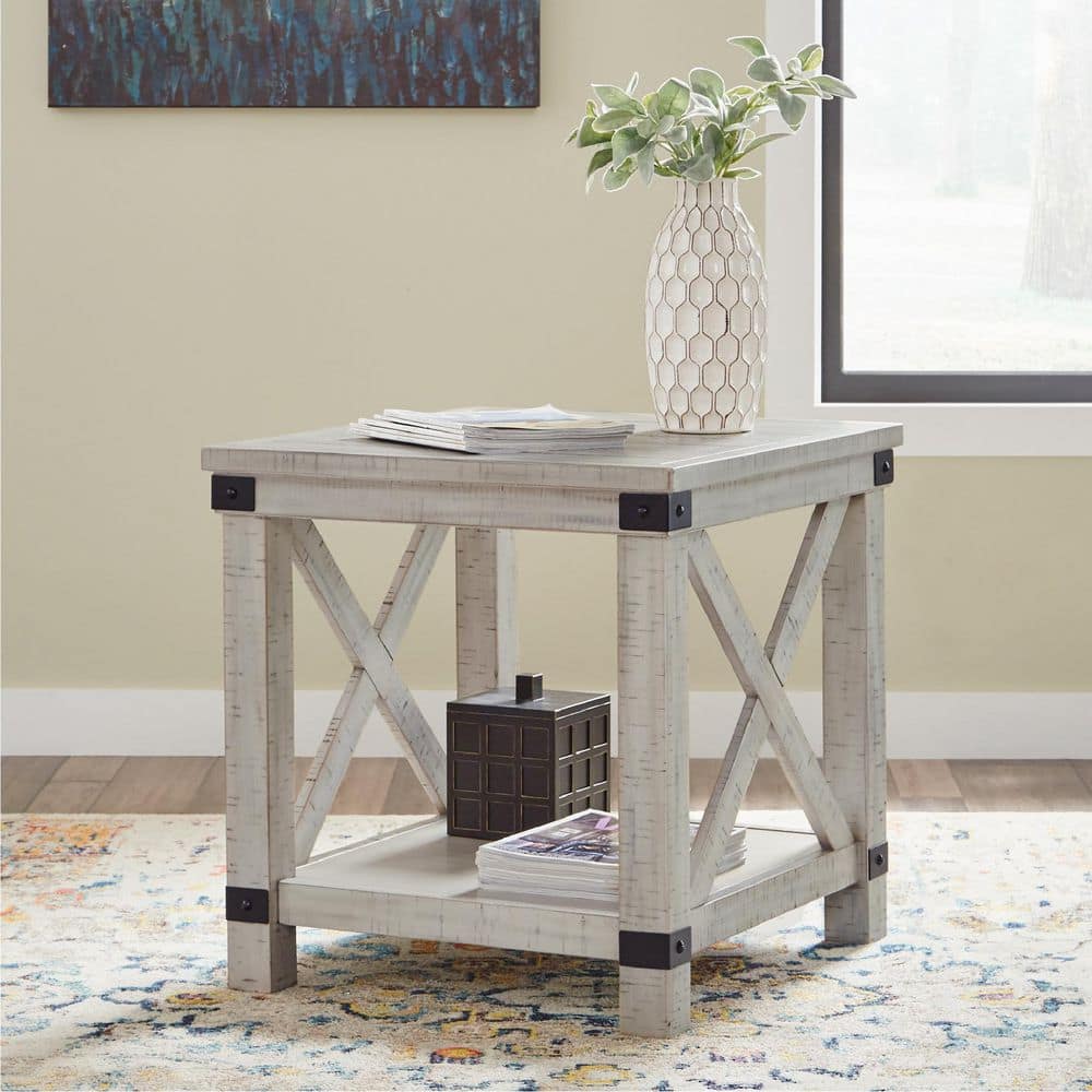 Carynhurst 24 in. White Rectangle MDF End Table with Lower Shelf - thumbnail 10