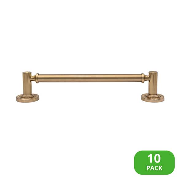 10-Pack Minted 6 in. (152 mm) Center-to-Center Traditional Satin Brass Bar Drawer Pull