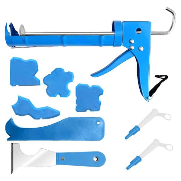 High Thrust Ratio No-Drip Caulk Gun Kit Silicone Applicator Sealant Tool Grout Scraper for 10 oz. Tubes