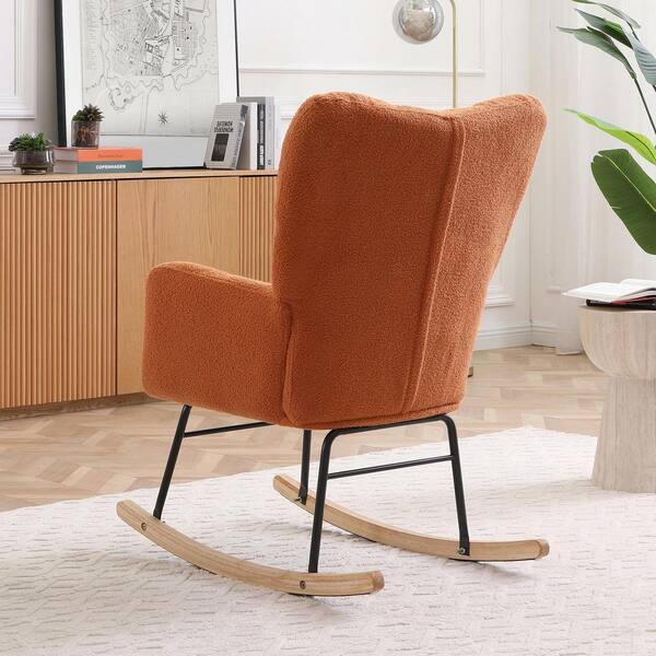 Angel Sar - 35 in. x 19.2 in. x 39.7 in. Orange Polyester Rocking Chair, Comfy Side Chair with High Backrest for Living Room, Office
