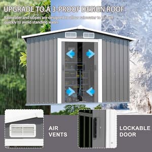 8 ft. W x 10 ft. D Outdoor Metal Gray Storage Shed with Lockable Door and 4 Ventilation Slots(80 sq. ft.)