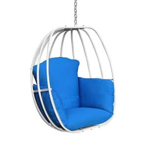 Outdoor Hanging Egg Chair, Aluminium Patio Swing with Blue Cushion