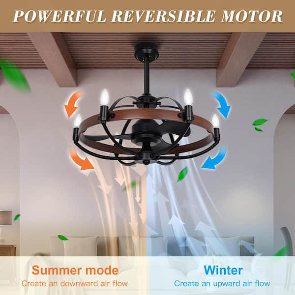 27 in. Indoor Walnut Smart Ceiling Fan with E12 Lights with Remote, Downrod Mount Farmhouse Chandelier, Fandelier