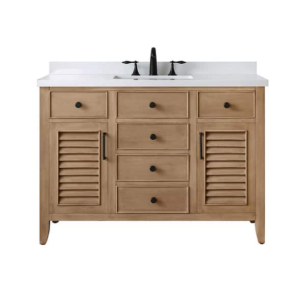 Cotherstone 48 in. Single Sink Almond Toffee Bath Vanity with White Engineered Stone Top (Assembled)