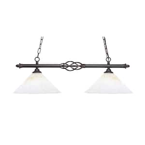 Bridgewater 2-Light Dark Granite Billiard Light with 12 in. Frosted Crystal Glass Shades, no bulbs included