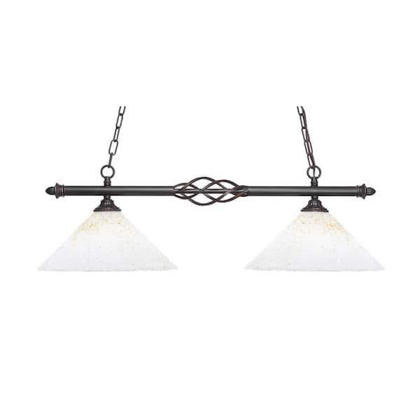 Unbranded Bridgewater 2-Light Dark Granite Billiard Light with 12 in. Frosted Crystal Glass Shades, no bulbs included