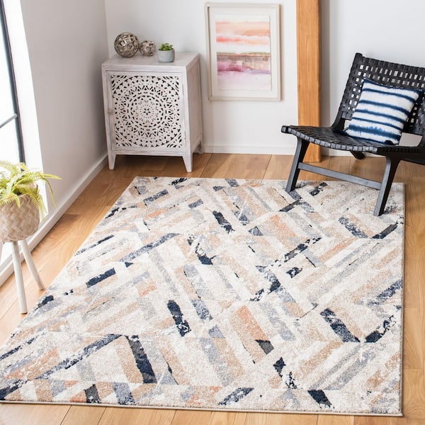 Coppertone 7 ft. x 7 ft. Ivory/Navy Abstract Chevron Square Area Rug