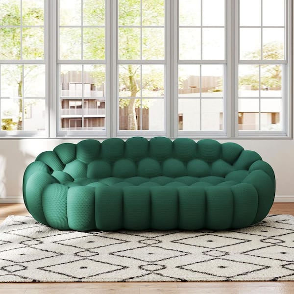 98 in. Bubble Couch, Green Mesh Fabric Curved Sectional Sofa Floor 3-Seater Couch for Meeting Room