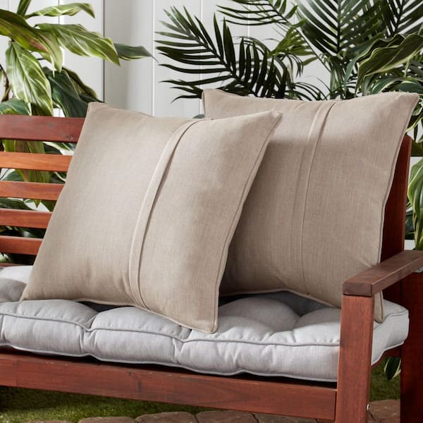 Greendale Home Fashions Sunbrella Cast Ash Square Outdoor Throw Pillow with Pleat (2-Pack)