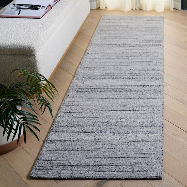Natura 2 ft. x 8 ft. Gray Striped Distressed Runner Rug