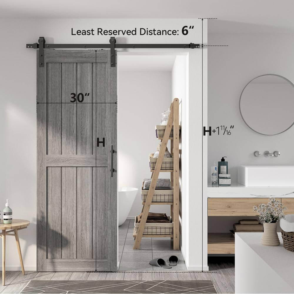 Gray Paneled PVC and MDF Sliding Barn Door with Hardware Kit