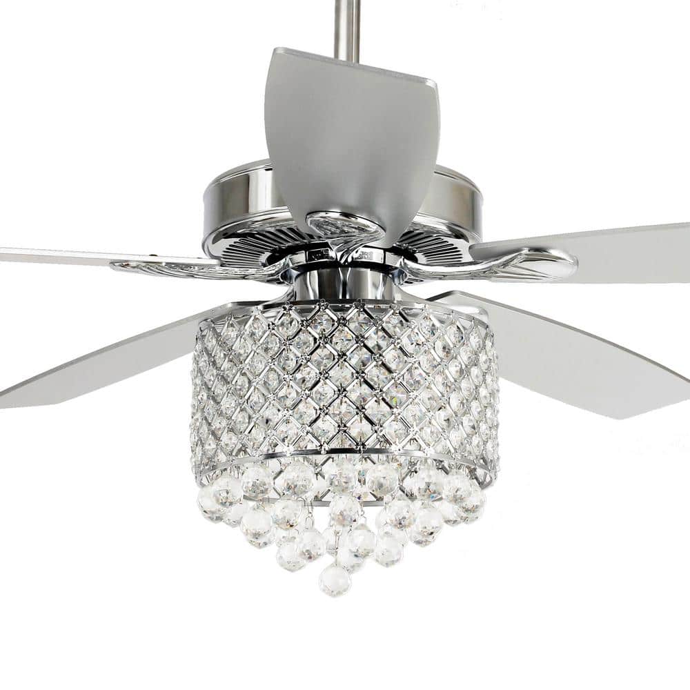 Parrot Uncle Deido 52 in. Modern Chrome Downrod Mount Crystal Ceiling Fan with Light Kit and Remote Control F6214110V Sansujyuku sansujyuku.com