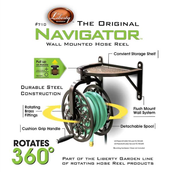 Liberty Garden Products 715 Navigator Rotating Garden Hose Reel, Holds  125-feet of 5/8-Inch Hose