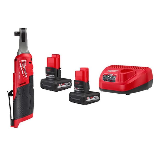 M12 FUEL 12V Lithium-Ion Brushless High Speed 3/8 in. Cordless Ratchet w/M12 XC 5.0 Ah Battery (2-Pack) Starter Kit