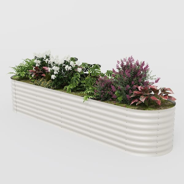94.6 in. x 23.6 in. x 23.6 in. Outdoor Oval Galvanized Steel Raised Garden Bed in Beige, Pack of 2