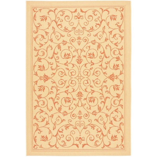 SAFAVIEH Courtyard Natural/Terracotta 9 ft. x 12 ft. Border Indoor/Outdoor Patio  Area Rug