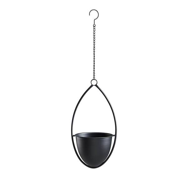 Teardrop 7.5 in. Dia Black Metal Hanging Planter 11290 The Home Depot