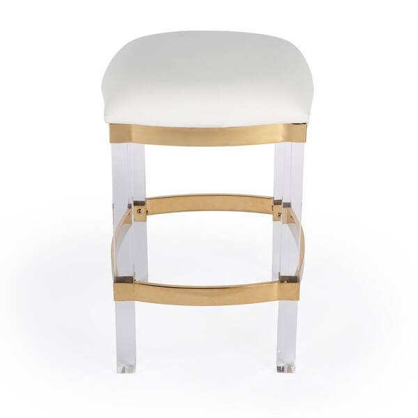 Jordan 24 in. Seat Height White Faux Leather and Acrylic Backless Counter Stool