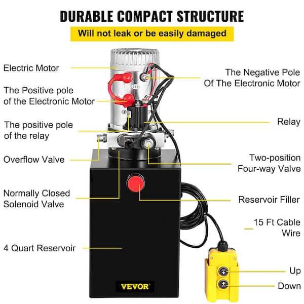 VEVOR Dump Trailer Power Unit 12-Volt Hydraulic Pump 13 Quart
