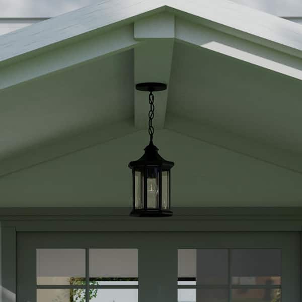 Edition Collection 1-Light Textured Black Clear Water Glass Traditional Outdoor Hanging Lantern Light