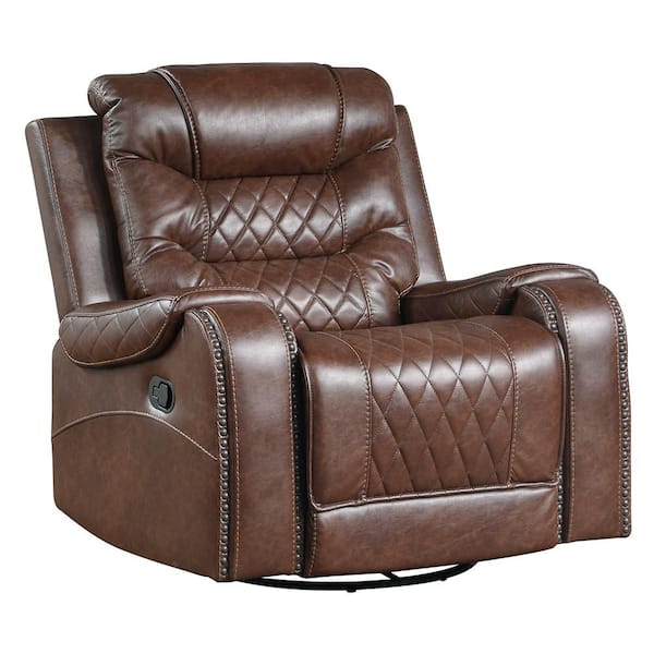 Bergen Brown Faux Leather Manual Swivel Glider Recliner