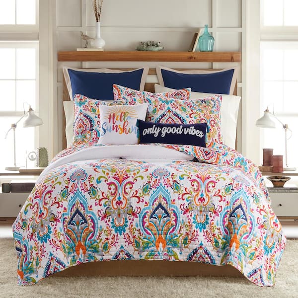 LEVTEX HOME Formosa 3-Piece Multicolored Boho Cotton Full/Queen Quilt Set