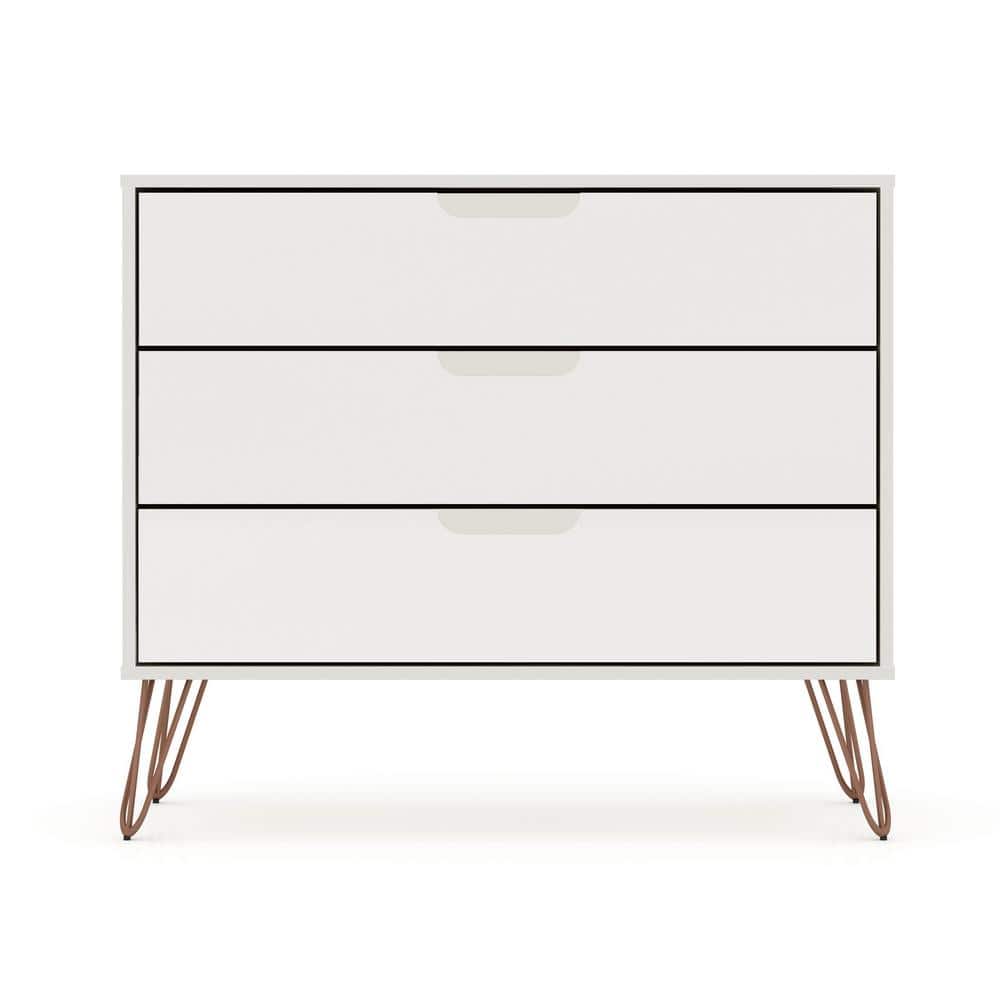Set of 2 Off-White Mid-Century Modern 3-Drawer Dressers