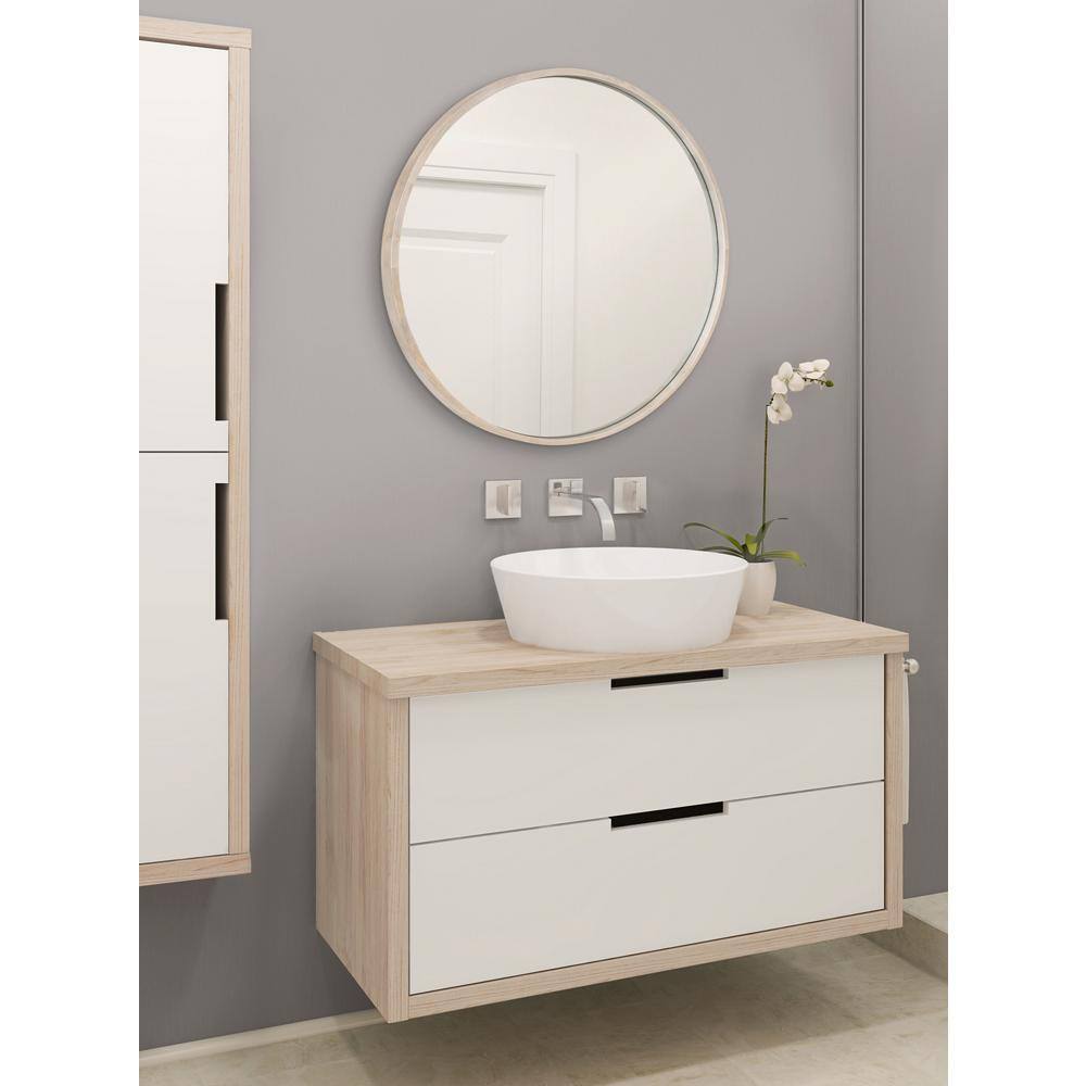 Valenti 28" White Solid Wood Round Vanity Mirror